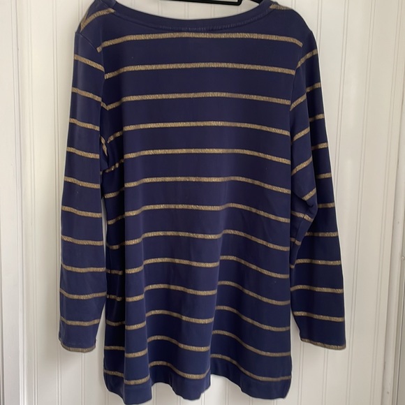 CHARTER CLUB Woman Weekend 2X long sleeve navy top glittery gold stripes high-lo - Picture 4 of 9